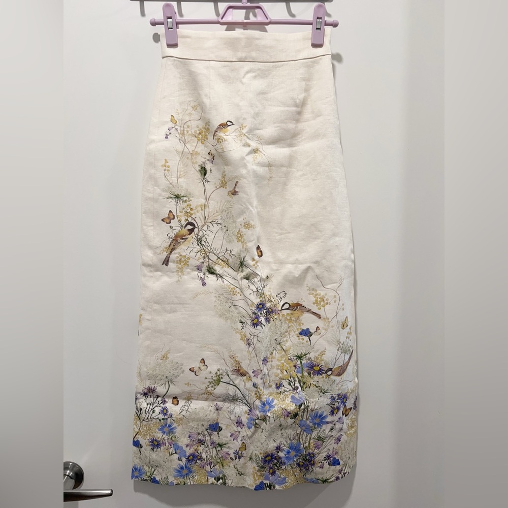 AU0P NWT Zimmermann Harmony Floral- print linen midi skirt - Picture 6 of 12